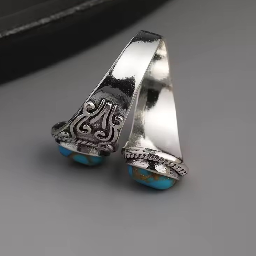 Vintage Turquoise Stone Silver Boho Style Ring - Picture 4 of 7